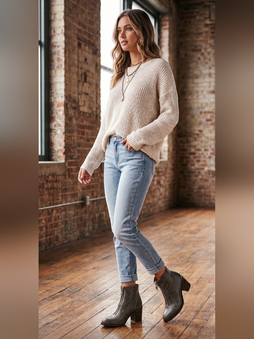 FREEBIRD Clair Ankle Boots Grey Distressed Leather Front Zip Stacked Heel 6